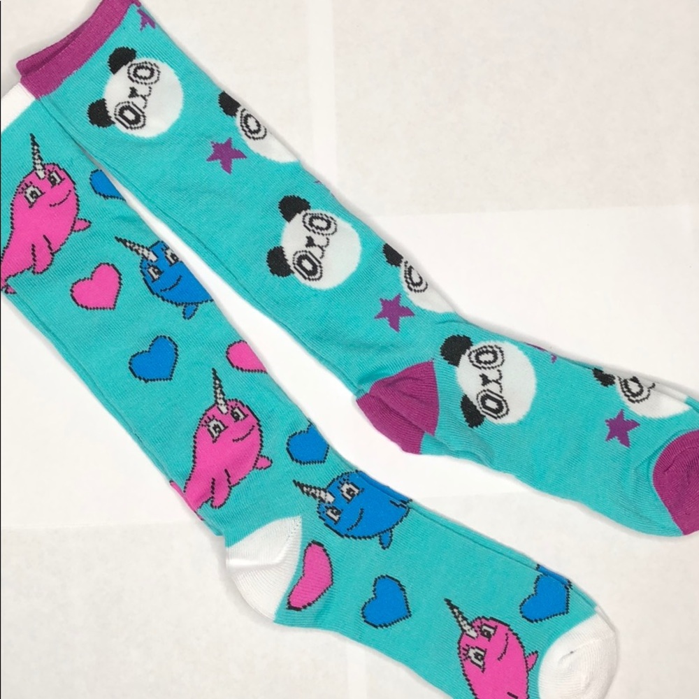 Hawaii narwhal and panda long socks NWOT